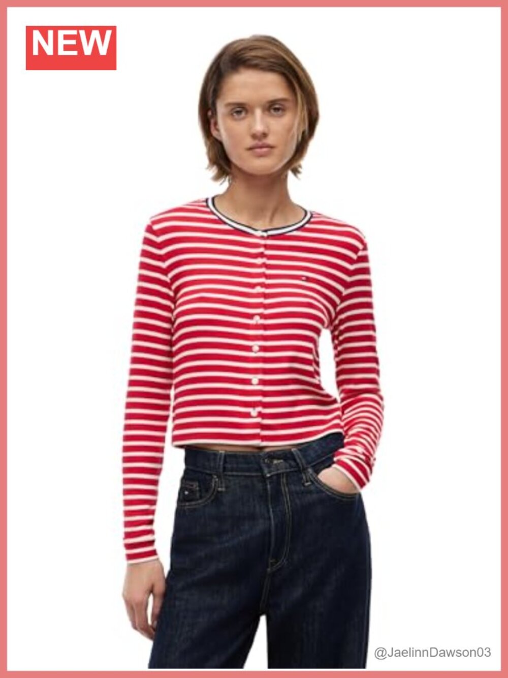 Women's Lightweight Long Sleeve Striped Cardigan Sweater with Stretch Button